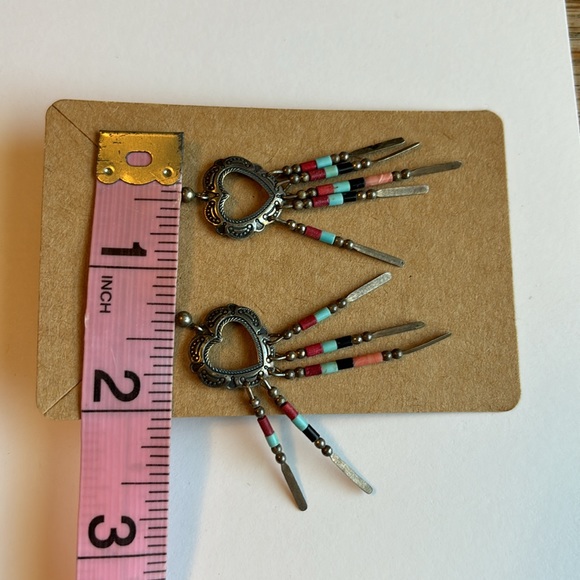 Vintage Silver Dangle Heart Stud Earrings - Picture 8 of 9